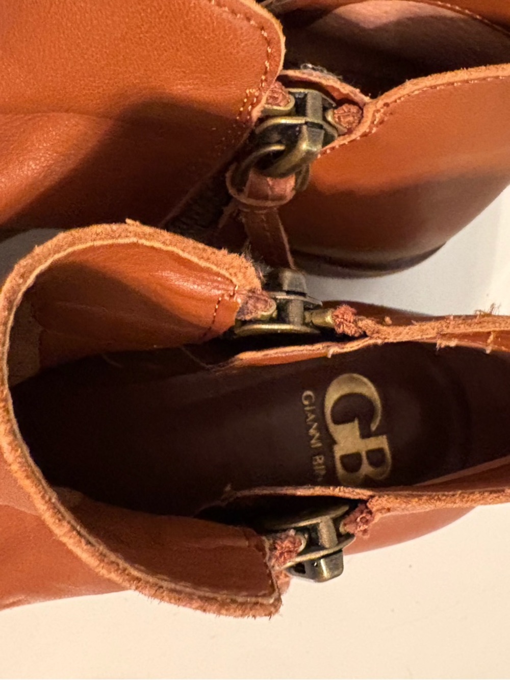 Gianni Bini Cognac Leather Ankle Booties with Buckle - Picture 2 of 3
